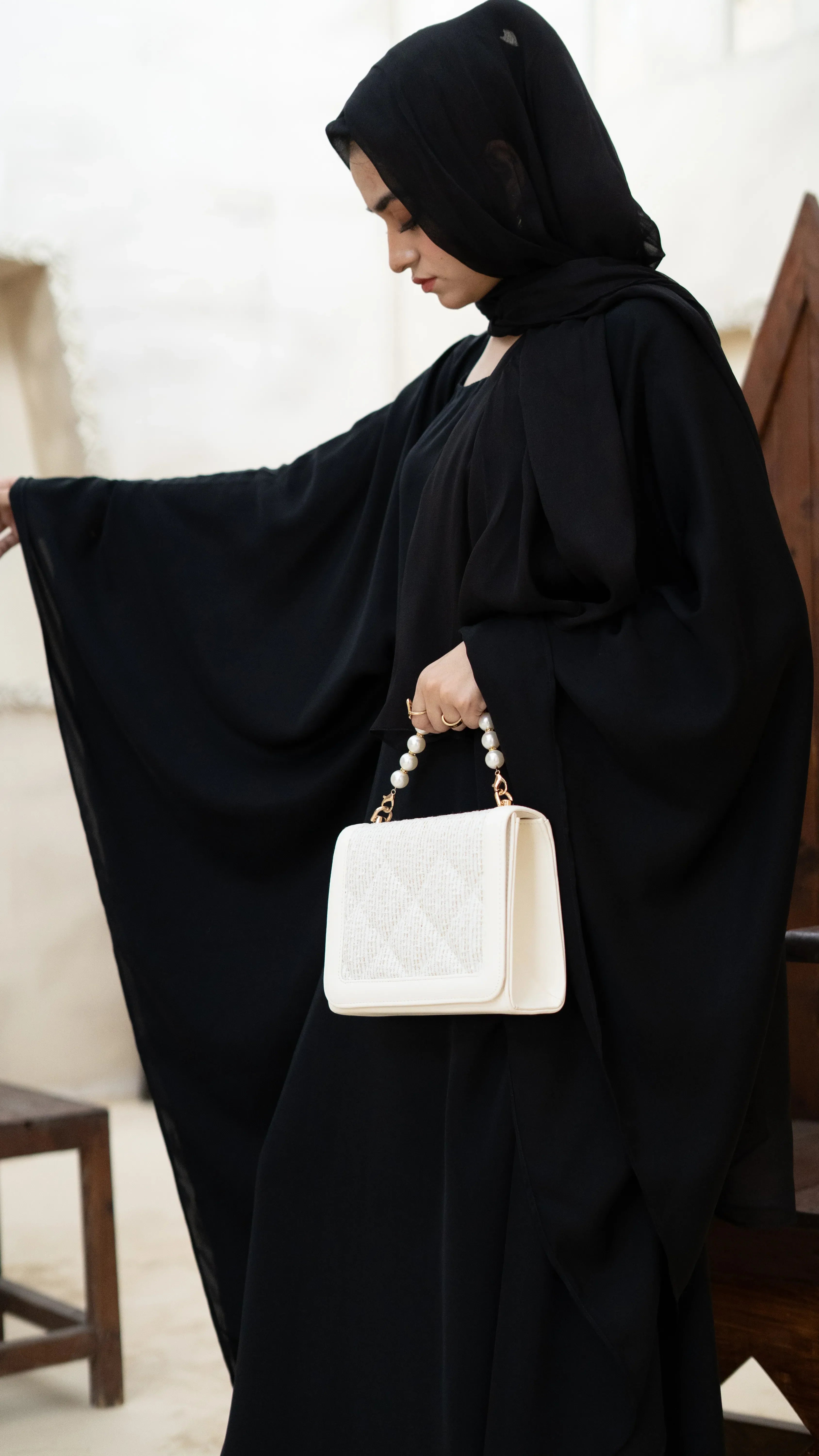 Black Rose Butterfly Abaya with Inner Belt